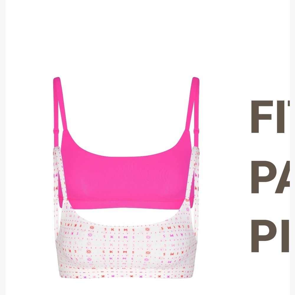 SKIMS Pink and White Bra Set